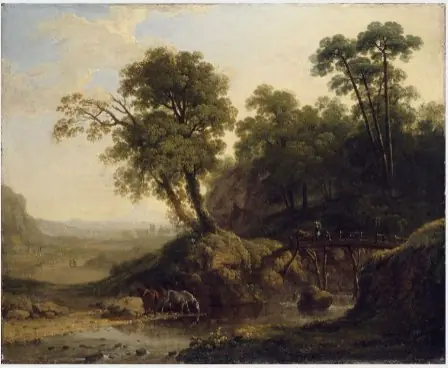 Landscape with a River and Horses by a Wooden Bridge