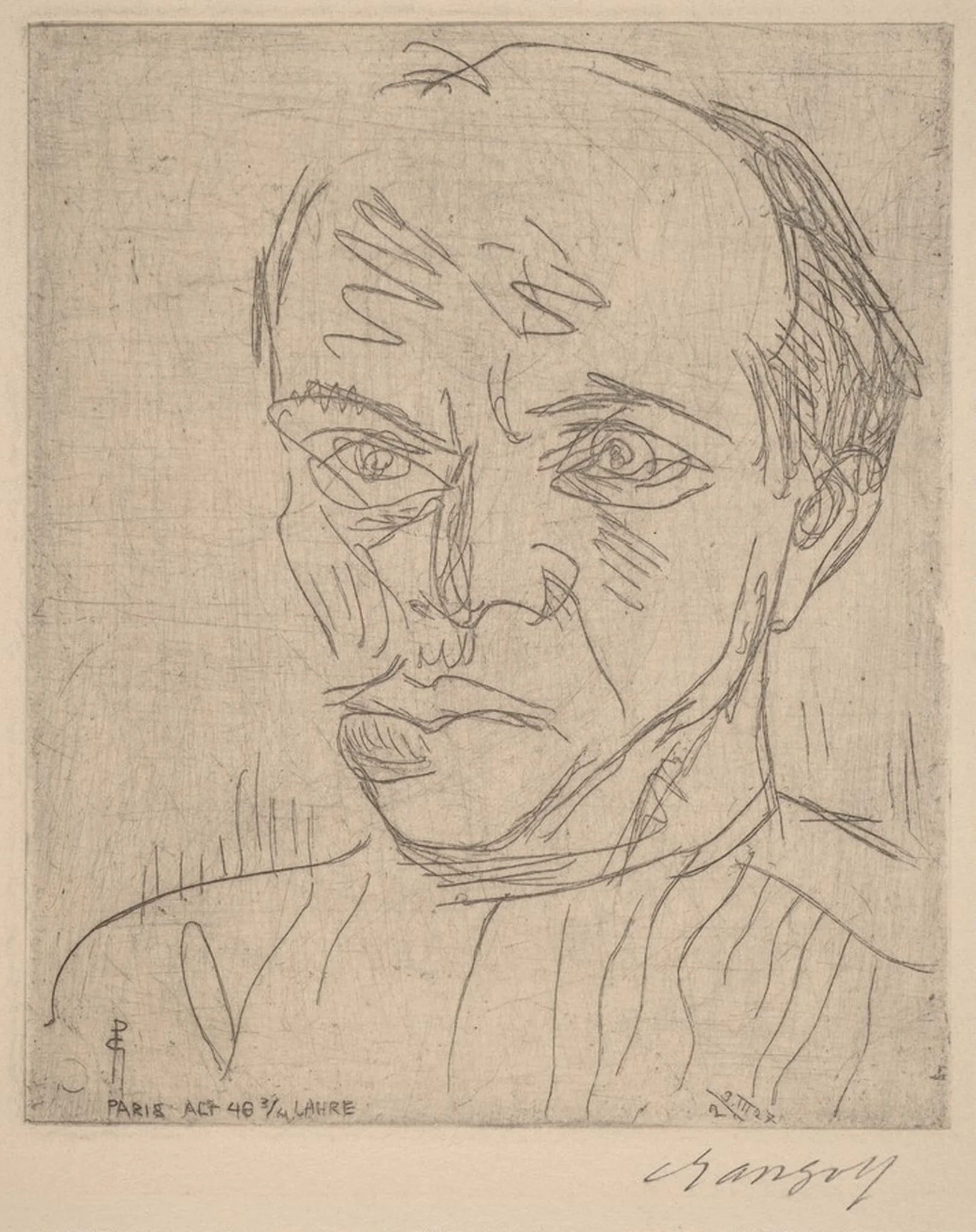 Self-Portrait (Selbstporträt), by Paul Gangolf, ink, 1927
