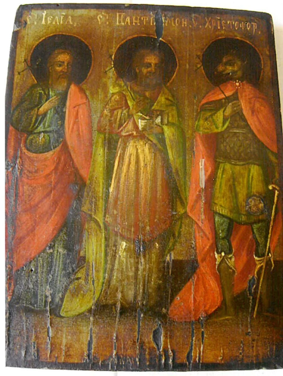 Sfinții Isaia, Pantelimon, Hristofor, by Unknown, 1850