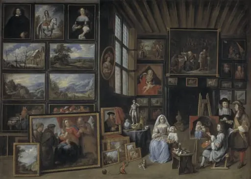 A Picture Gallery with an Artist Painting a Woman and a Girl. Allegory of the Art of Painting
