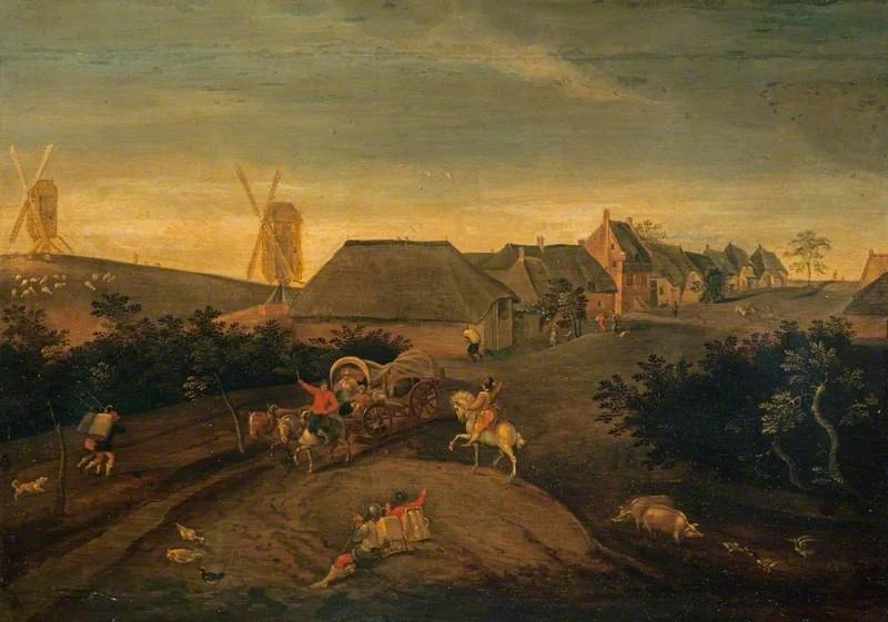 A Flemish Village, by Jacob Grimmer, oil, 1594