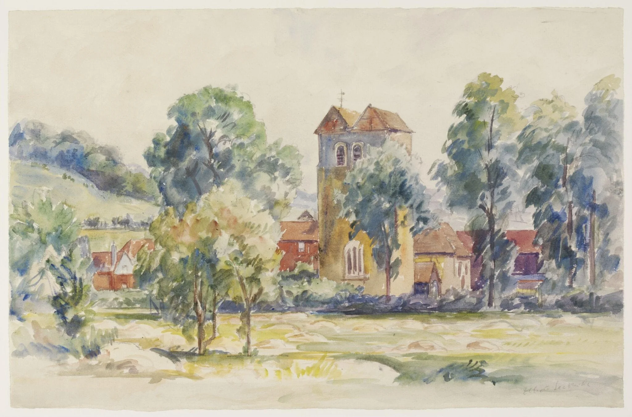 St. Bartholomew's Church, Fingest, by Elliott Seabrooke, watercolor, 1940