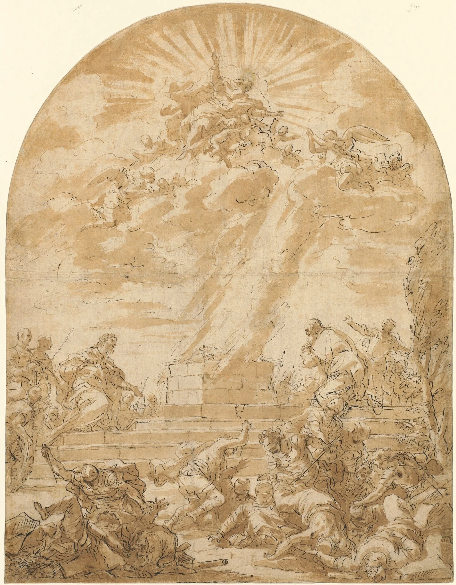 The Sacrifice of Elijah before King Ahab, by Nicola Malinconico, ink, 1684
