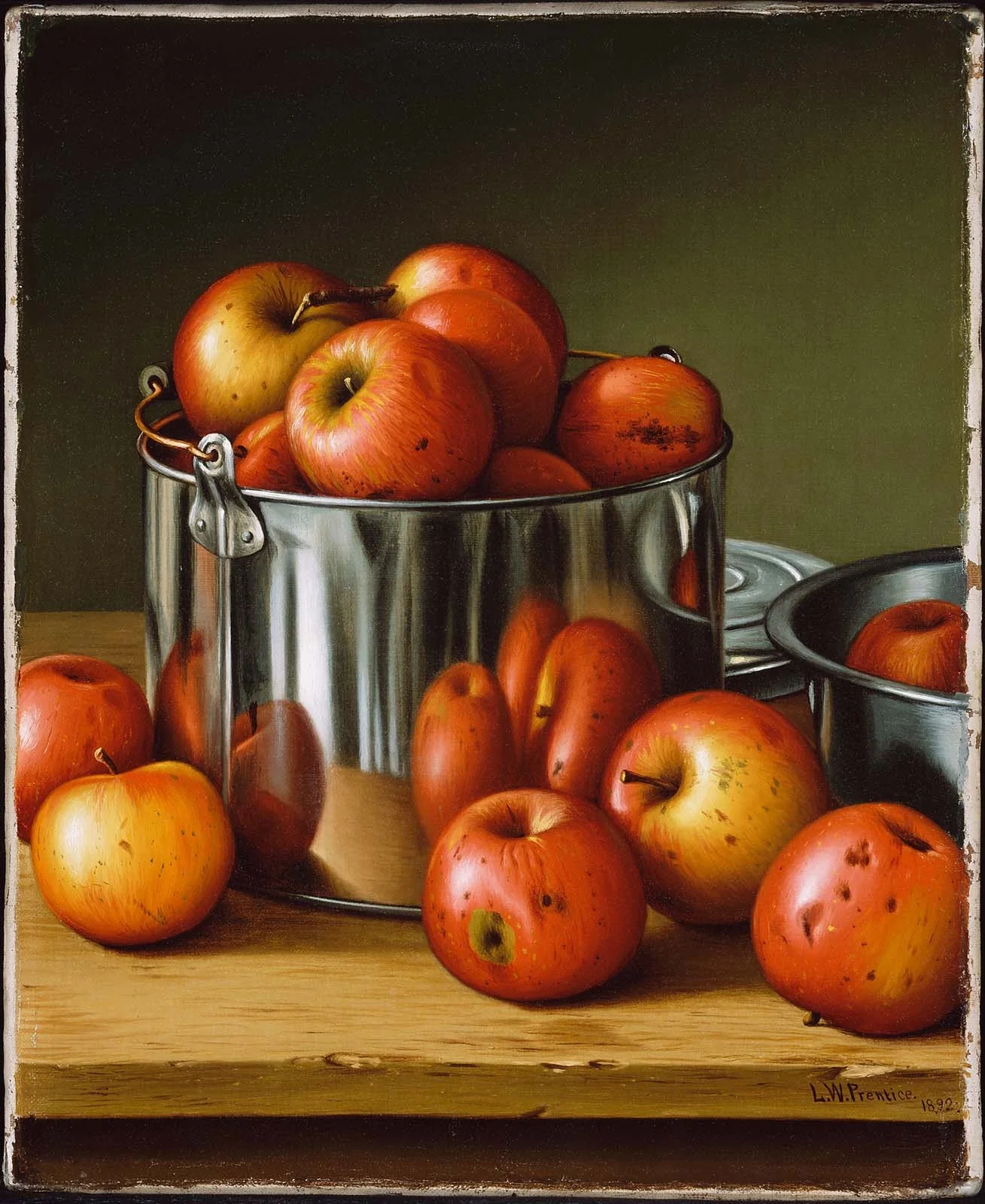 Apples in a Tin Pail, by Levi Wells Prentice, oil, 1896