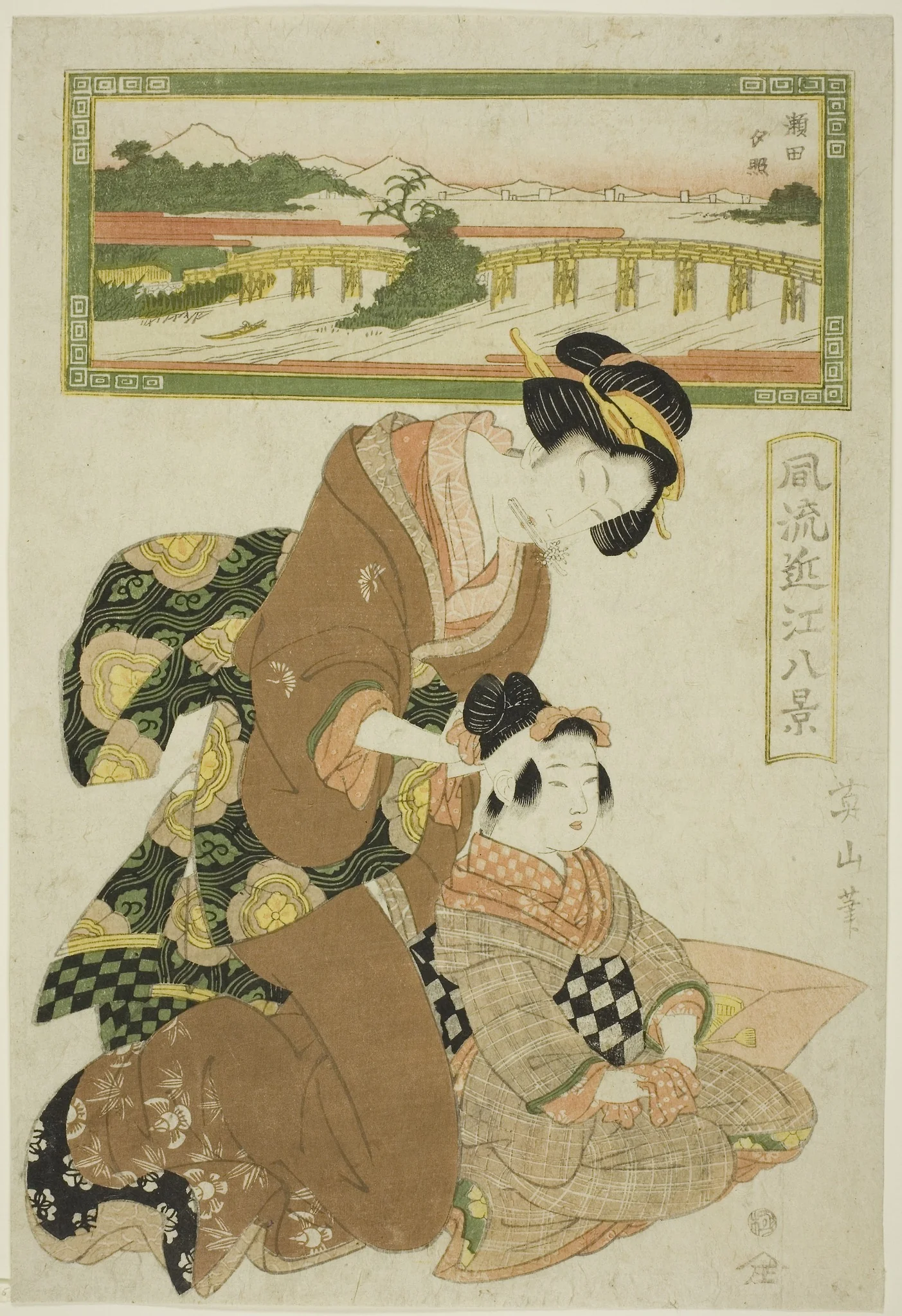 Evening Glow at Seta (Seta sekisho), from the series "Fashionable Eight Views of Omi (Furyu Omi hakkei)", by Kikukawa Eizan, unspecified, 1815