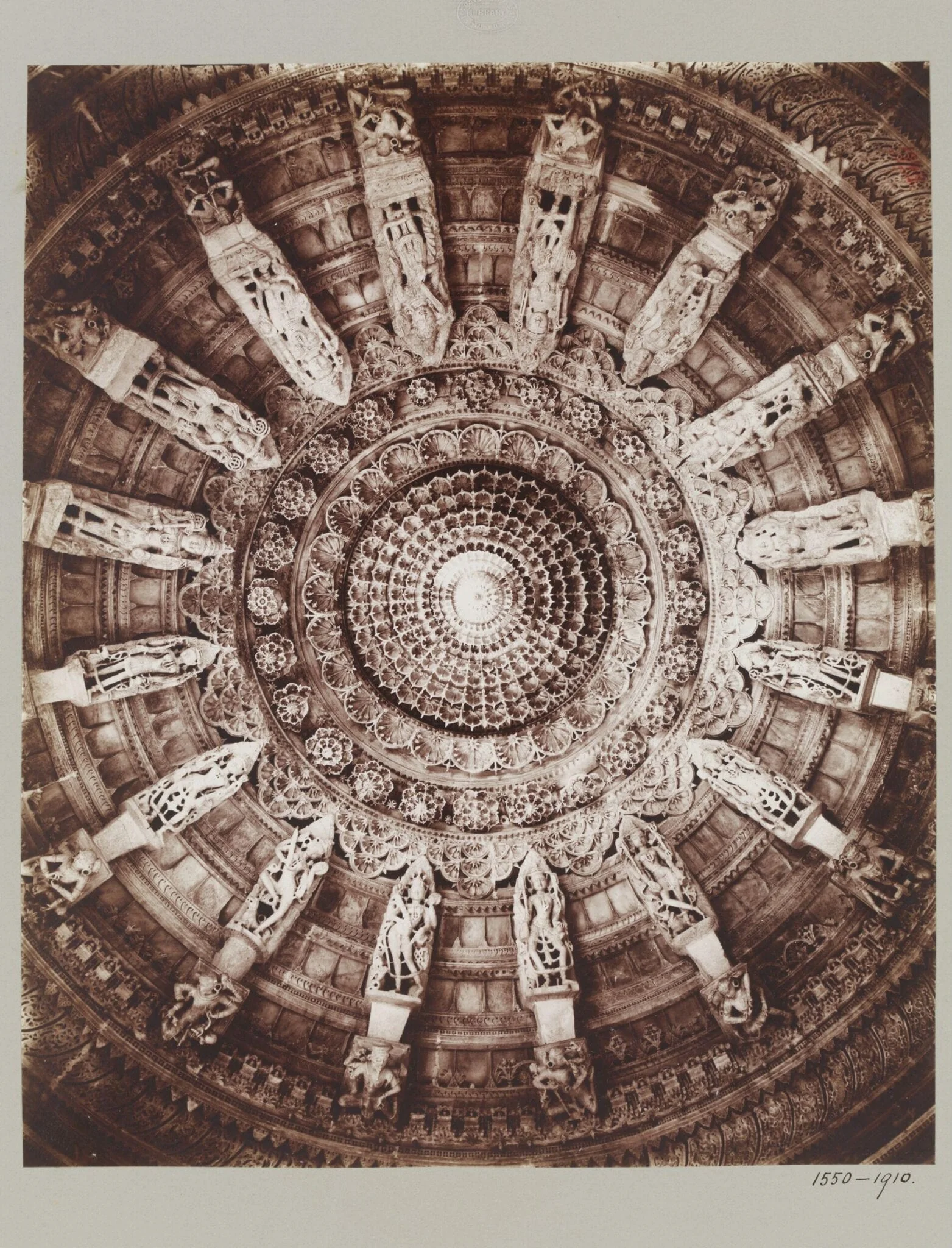Photograph of the ceiling of the Luna Vasahi  temple, Mount Abu, Dilwara, by Deen Dayal, photographic, 1884
