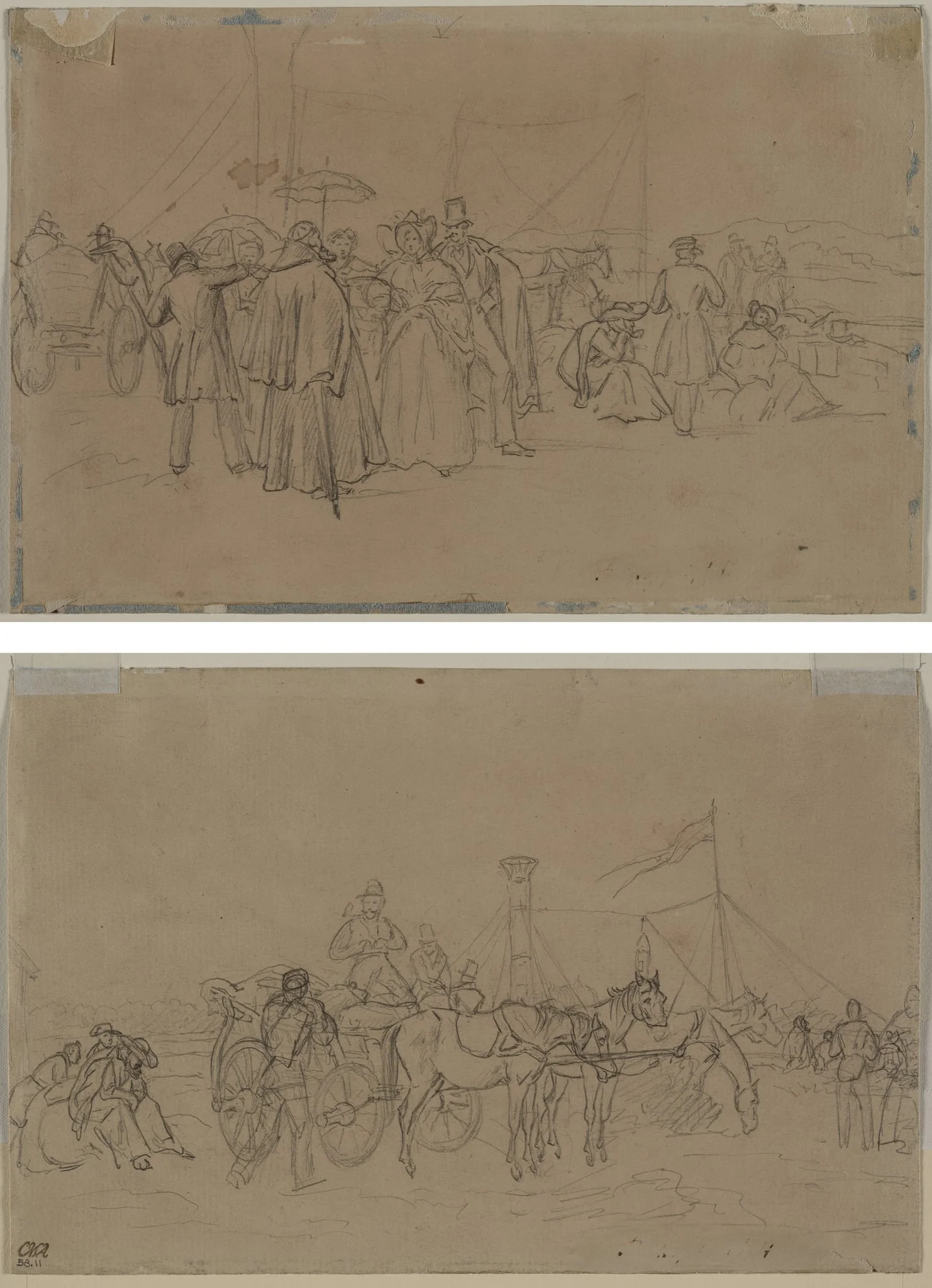 Passengers for Rhine Steamer (recto) Passengers for Rhine Steamer (verso), by Heinrich von Mayr, 1804