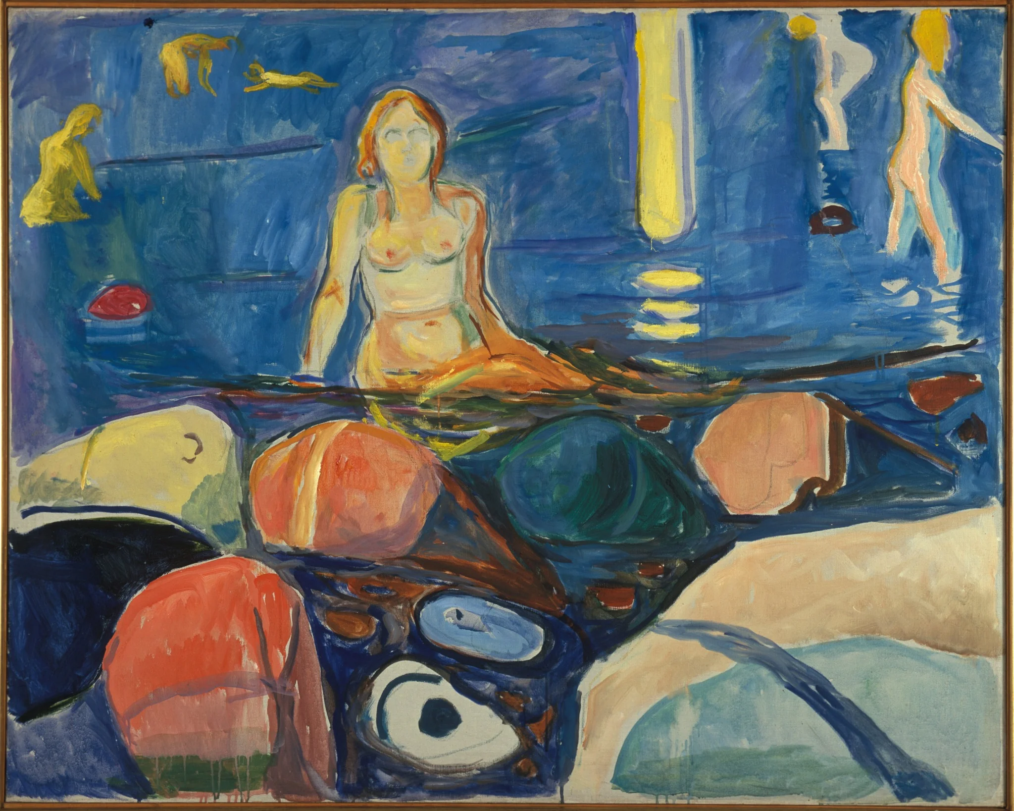 Bathing Woman and Children, by Edvard Munch, oil, 1935