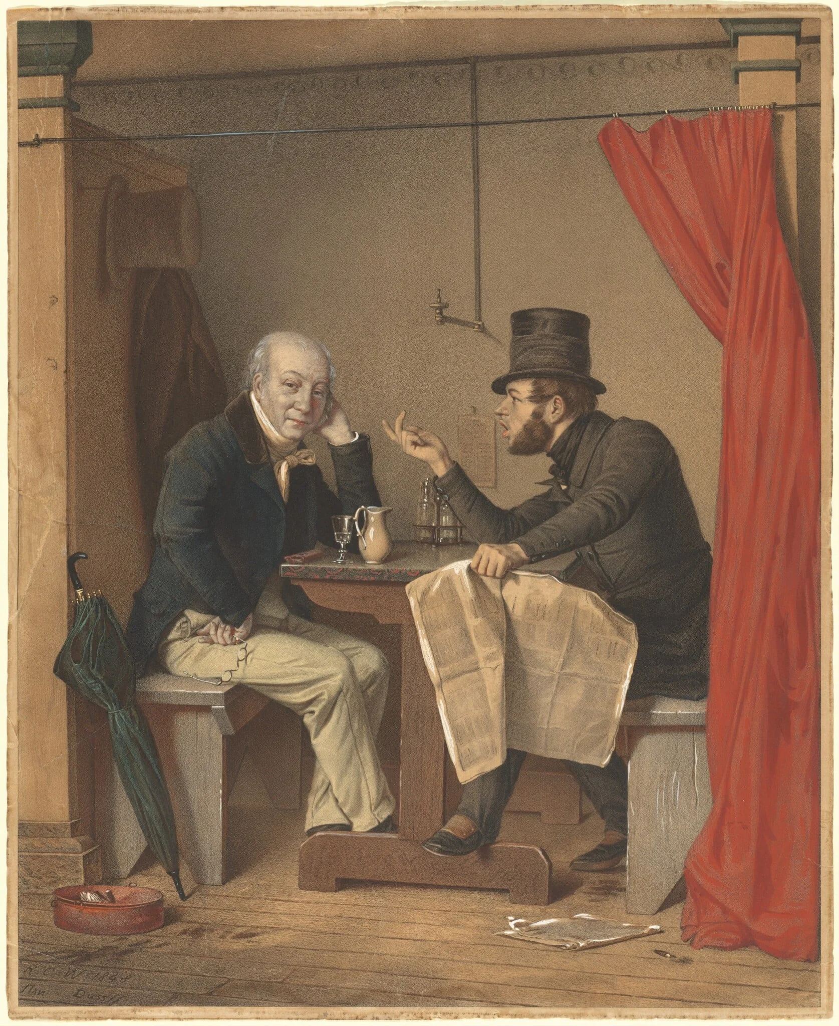Politics in an Oyster House, by Michele Fanoli, ink, 1851