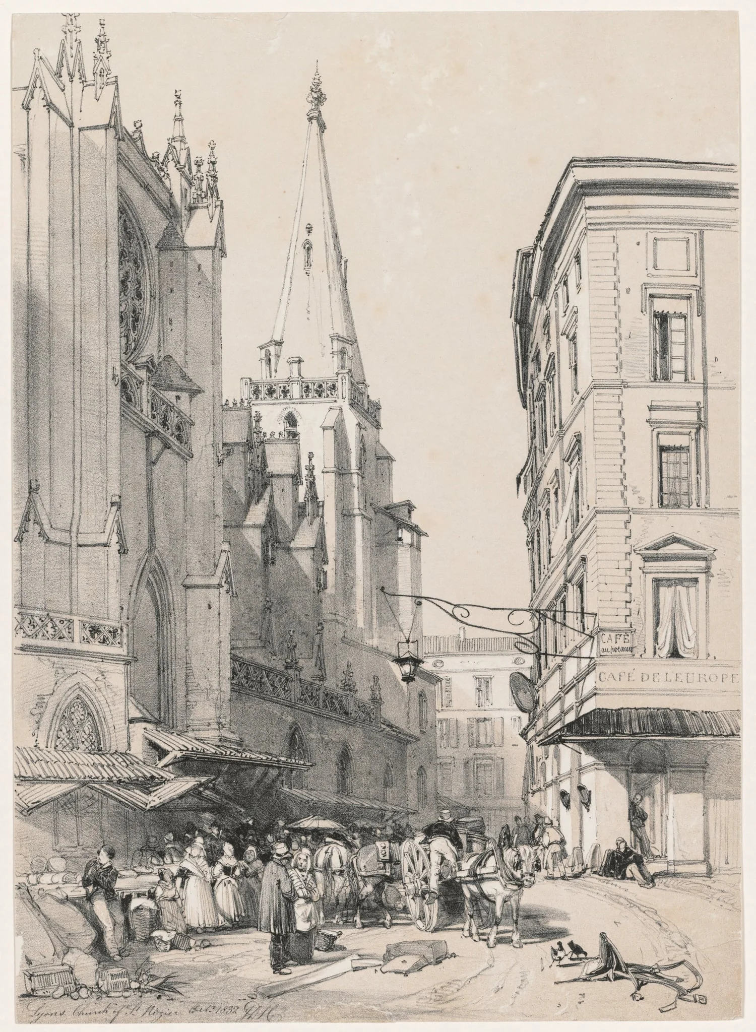 Sketches at Home and Abroad: Lyons Church of St. Hezier, October 1832, by James Duffield Harding, 1832