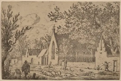 Swine Herd near a Chapel