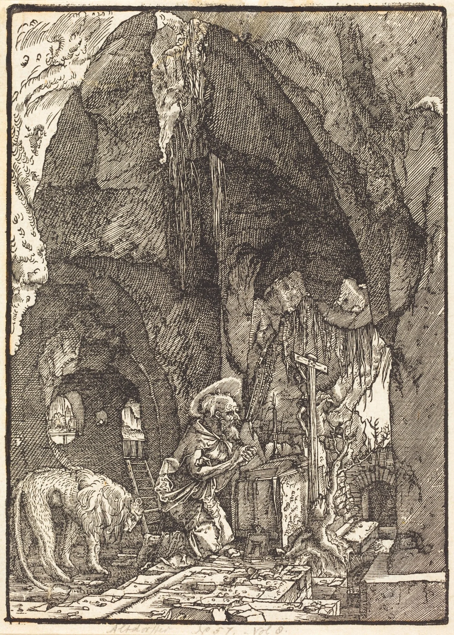 Saint Jerome in a Cave, by Albrecht Altdorfer, ink, 1514