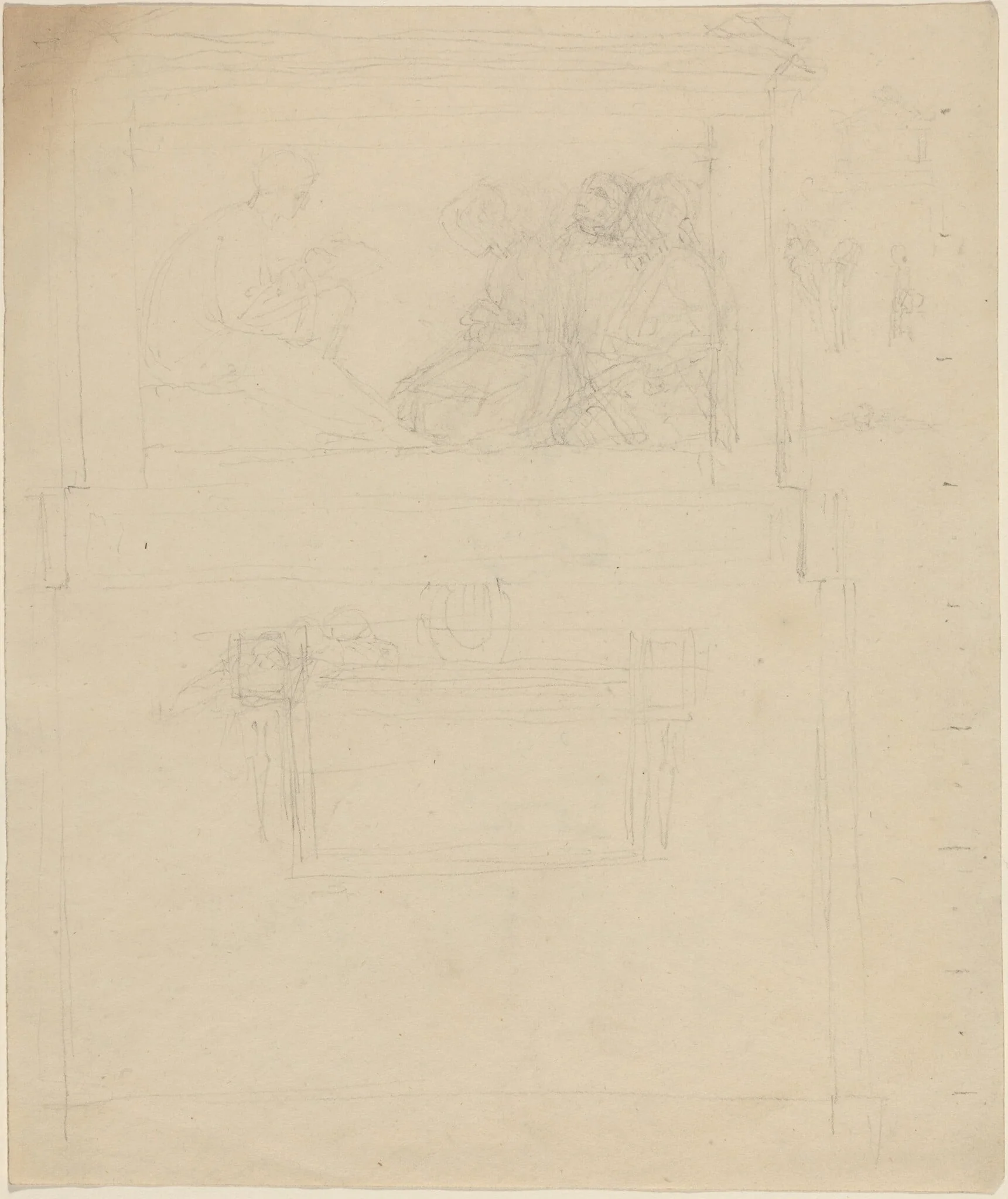 Designs for a Monument to Sir William Jones (?) [recto and verso], by John Flaxman, ink, 1797