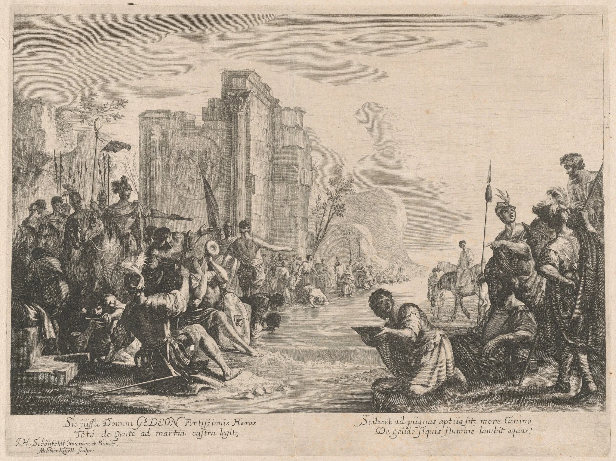 Gideon Selects His Army at the River Jordan, by Melchior Küsel, ink, 1658