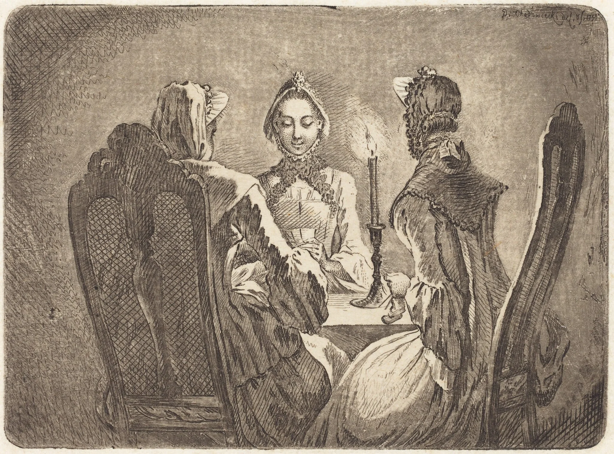 The Card Game (Der kleine l'Hombre Tisch), by Daniel Nikolaus Chodowiecki, ink, 1758