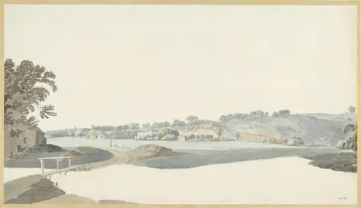 Sketch of a common with houses