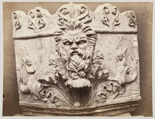 Bas-relief portion of frieze with mask of Satyr in terra cotta