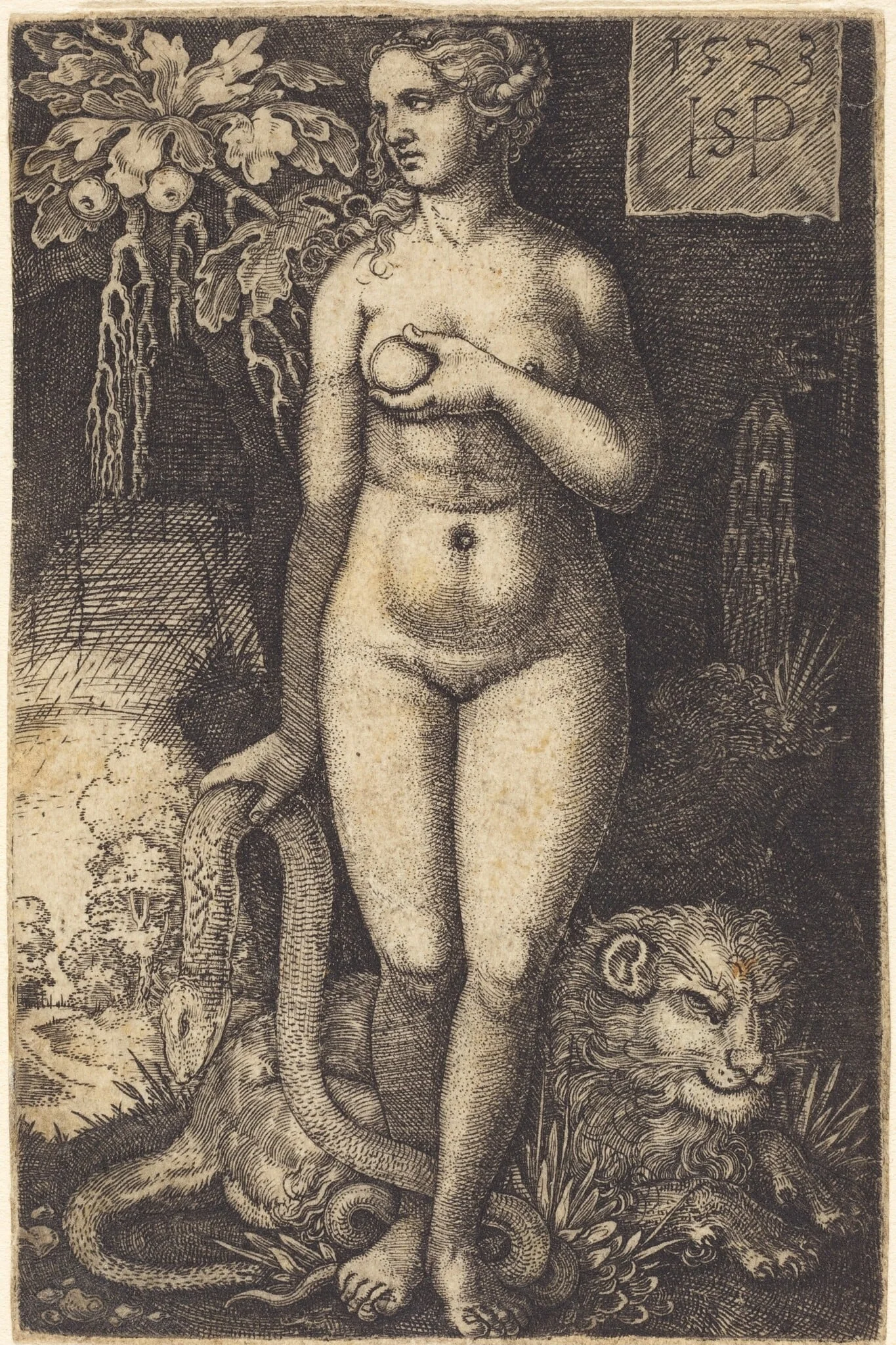 Eve Standing, by Sebald Beham, ink, 1523