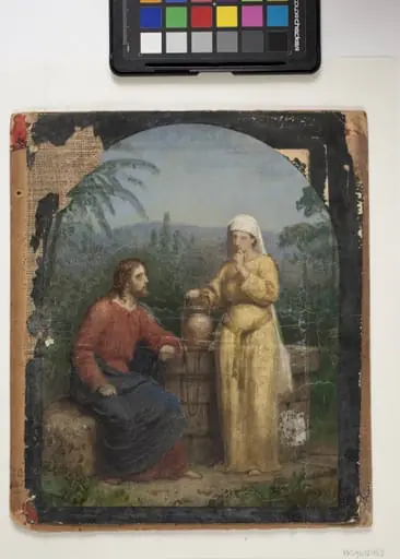Olieskitse til Jesus og Samaritanerinden ved brønden