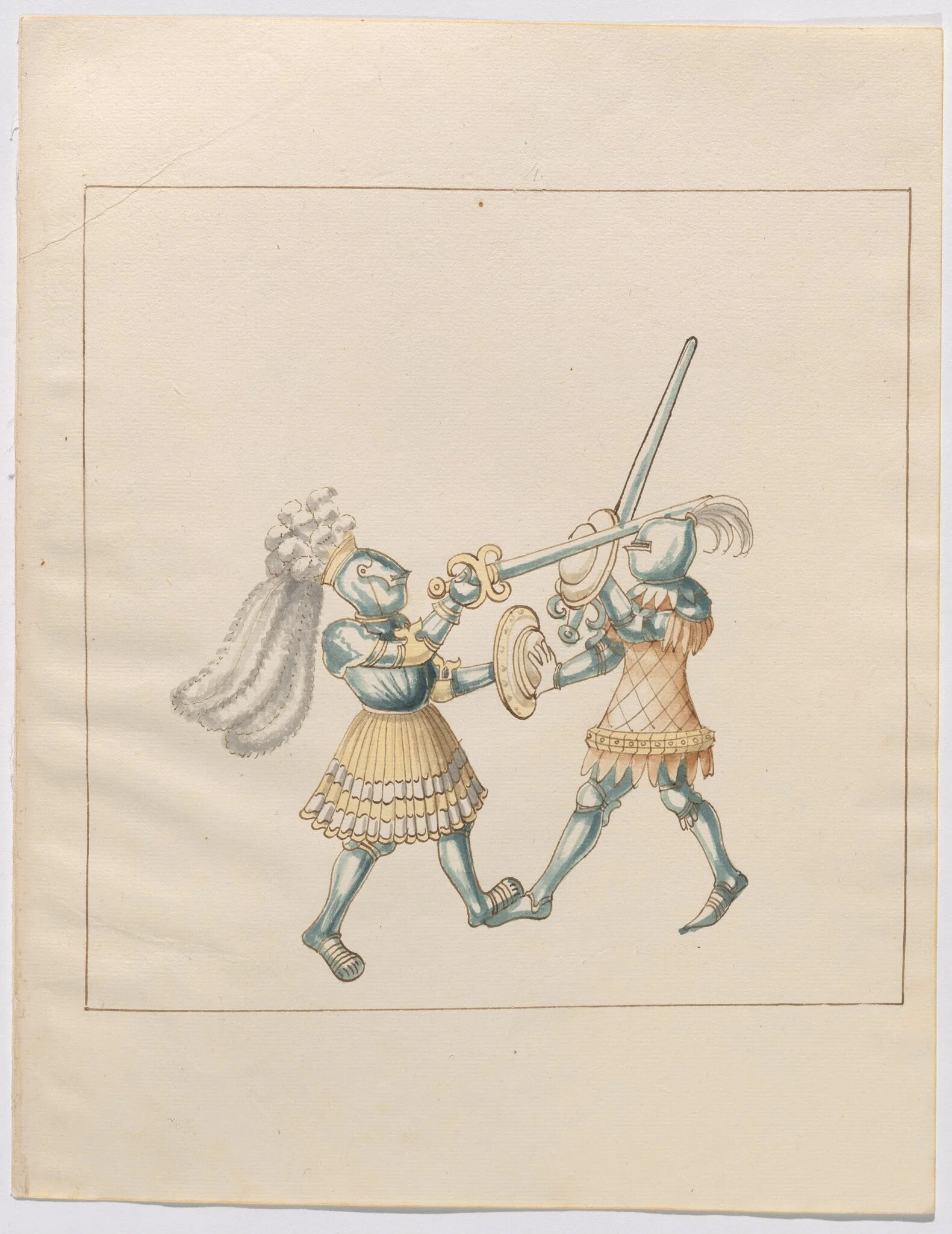 Foot Combat with Longswords and Buckler Shields, by German 16th Century, ink, 1514