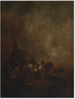Horses and Figures at Sutler's Tent, by Philips Wouwerman, unspecified, 1653