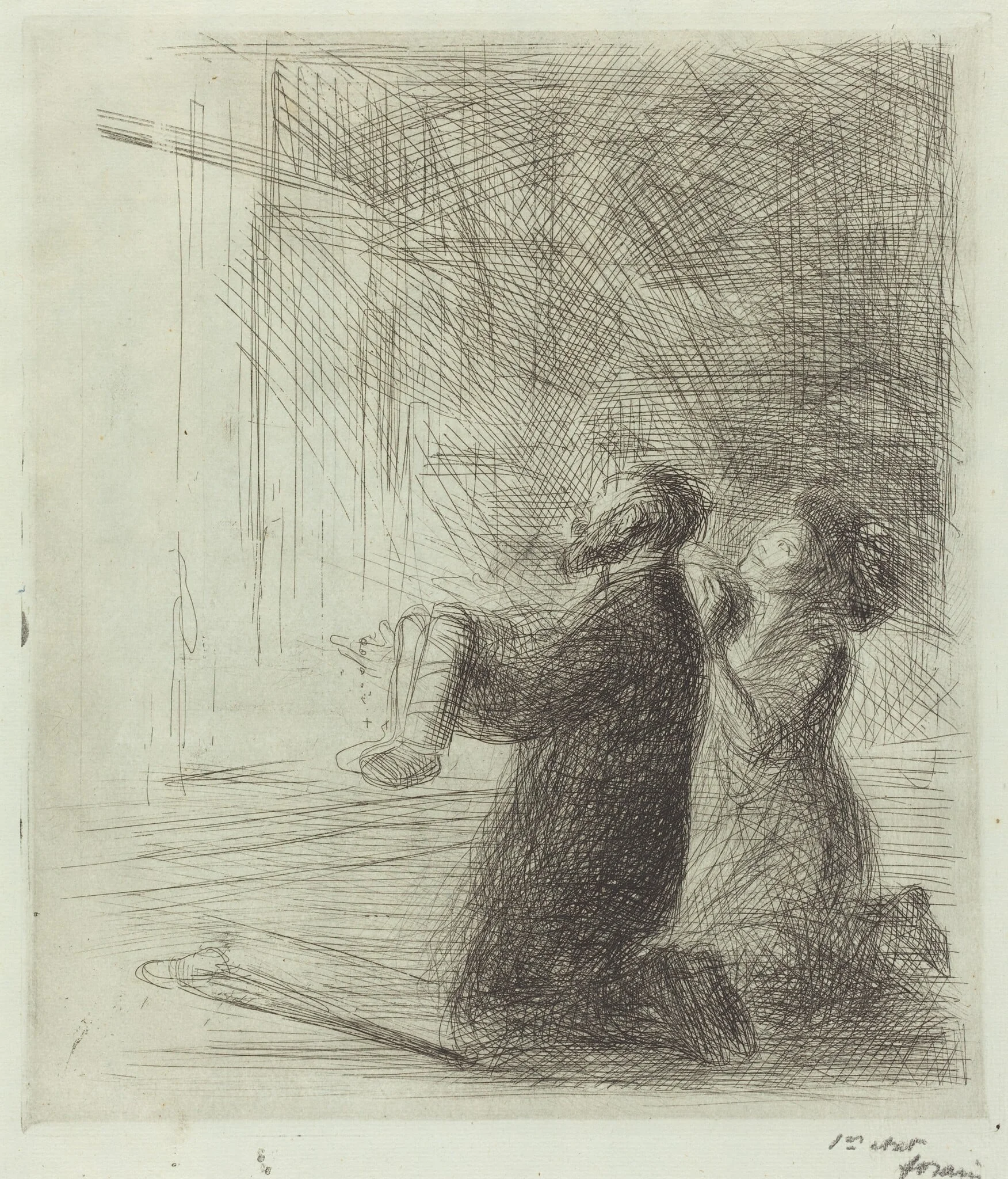 Lourdes, l'imploration devant la Grotte (4e planche) (Lourdes, Imploring before the Grotto) (fourth plate), by Jean-Louis Forain, ink, 1912
