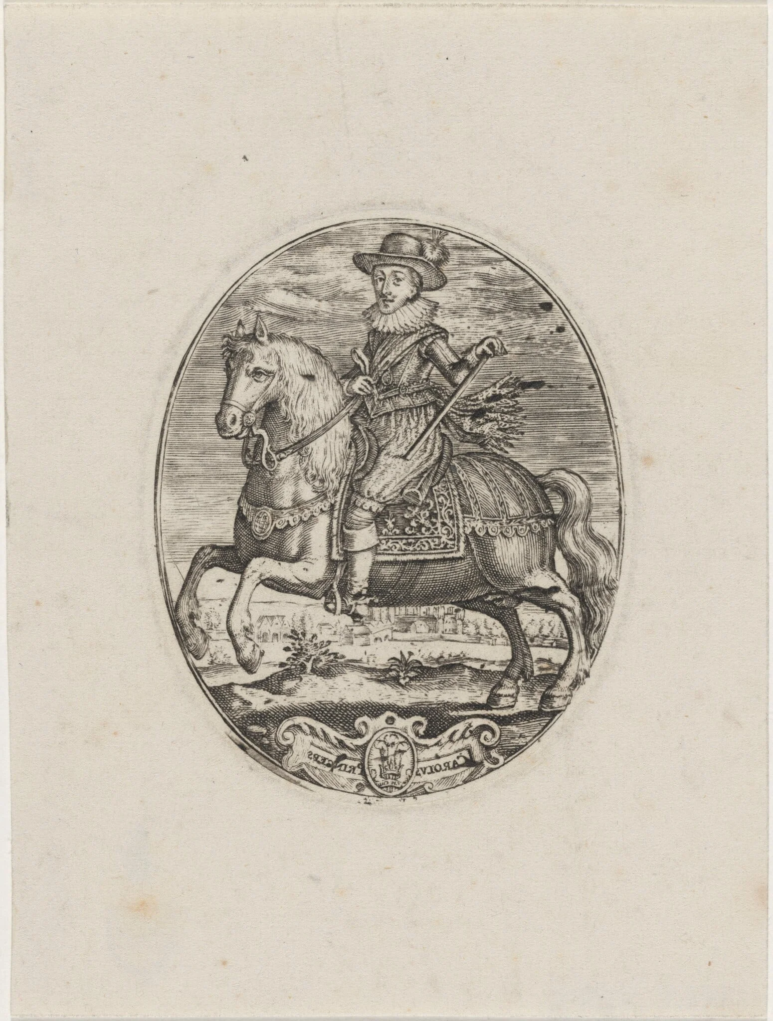Charles I, King of England, On Horseback, by Simon van de Passe, ink, 1621