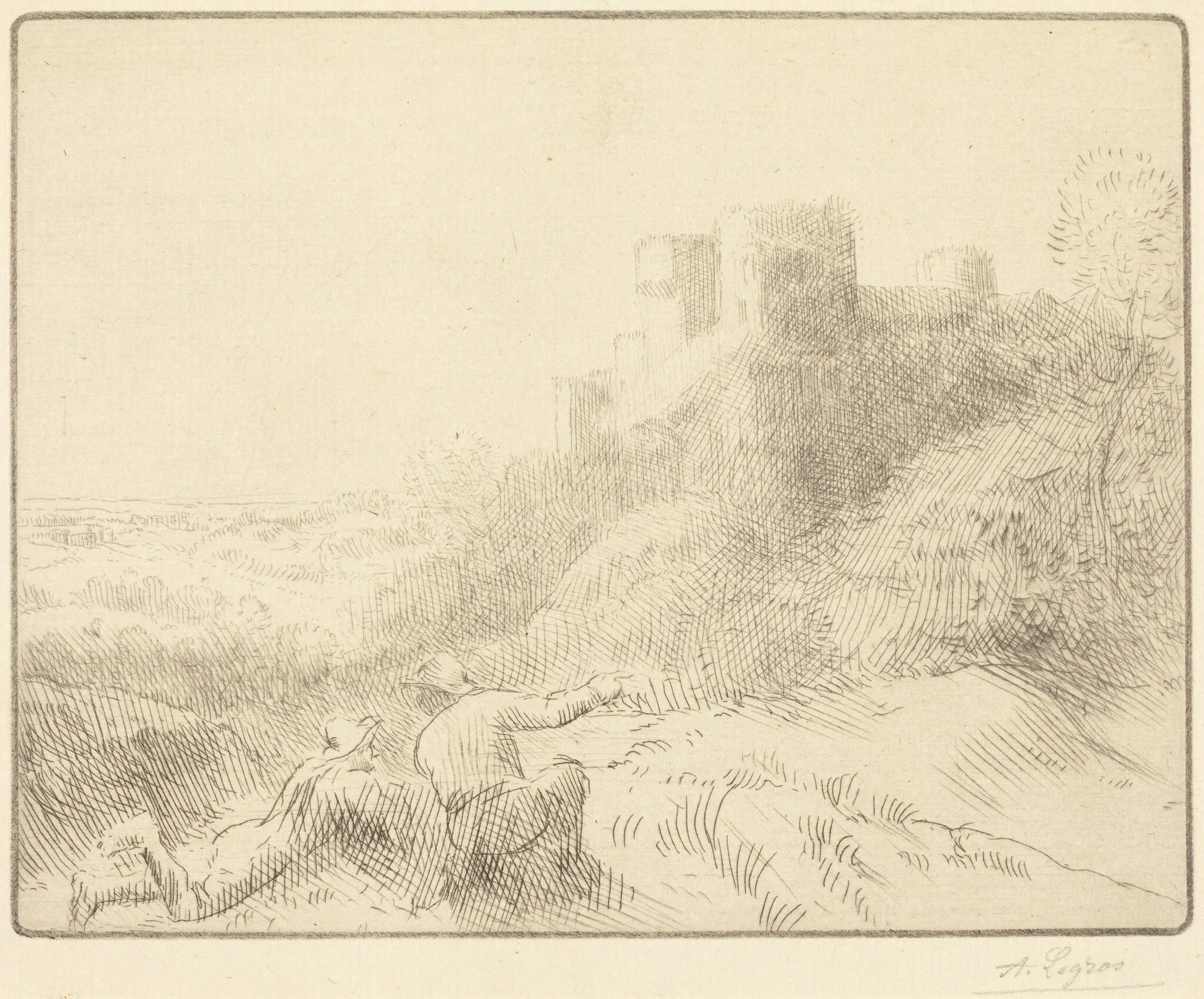Old Chateau (Un vieux chateau), by Alphonse Legros, ink, 1874