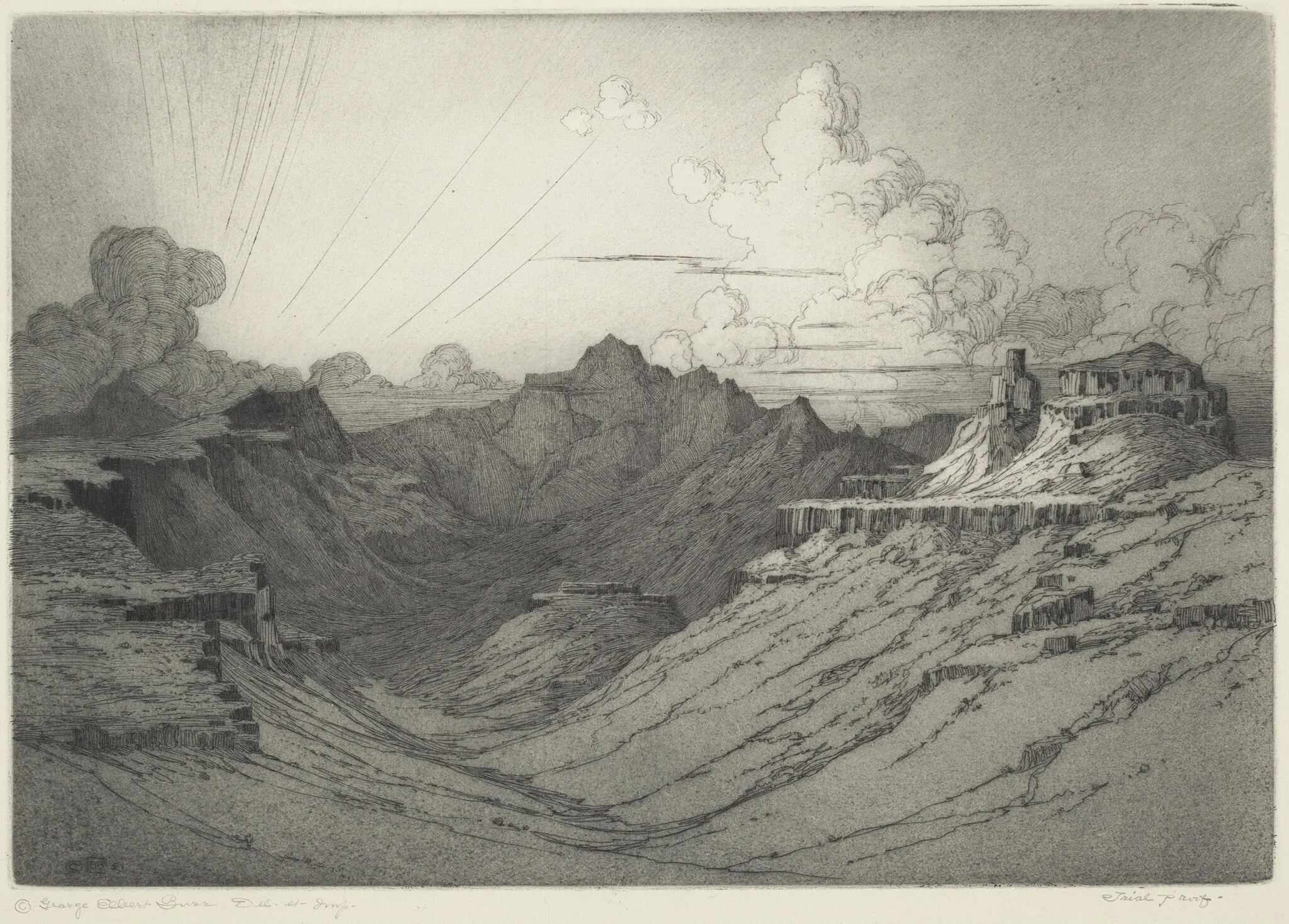 Desert Sunset, by George Elbert Burr, ink, 1921
