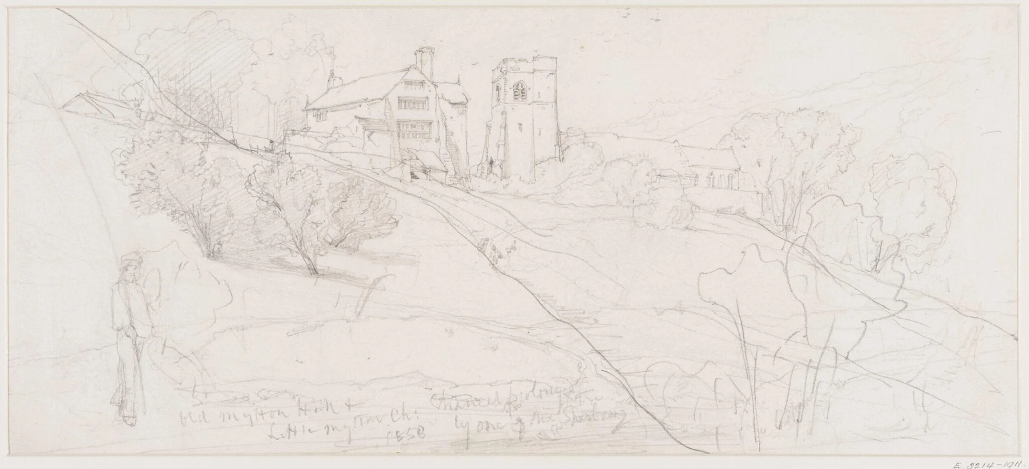 Old Mytton Hall and Little Mytton Church., by Haden, 1858