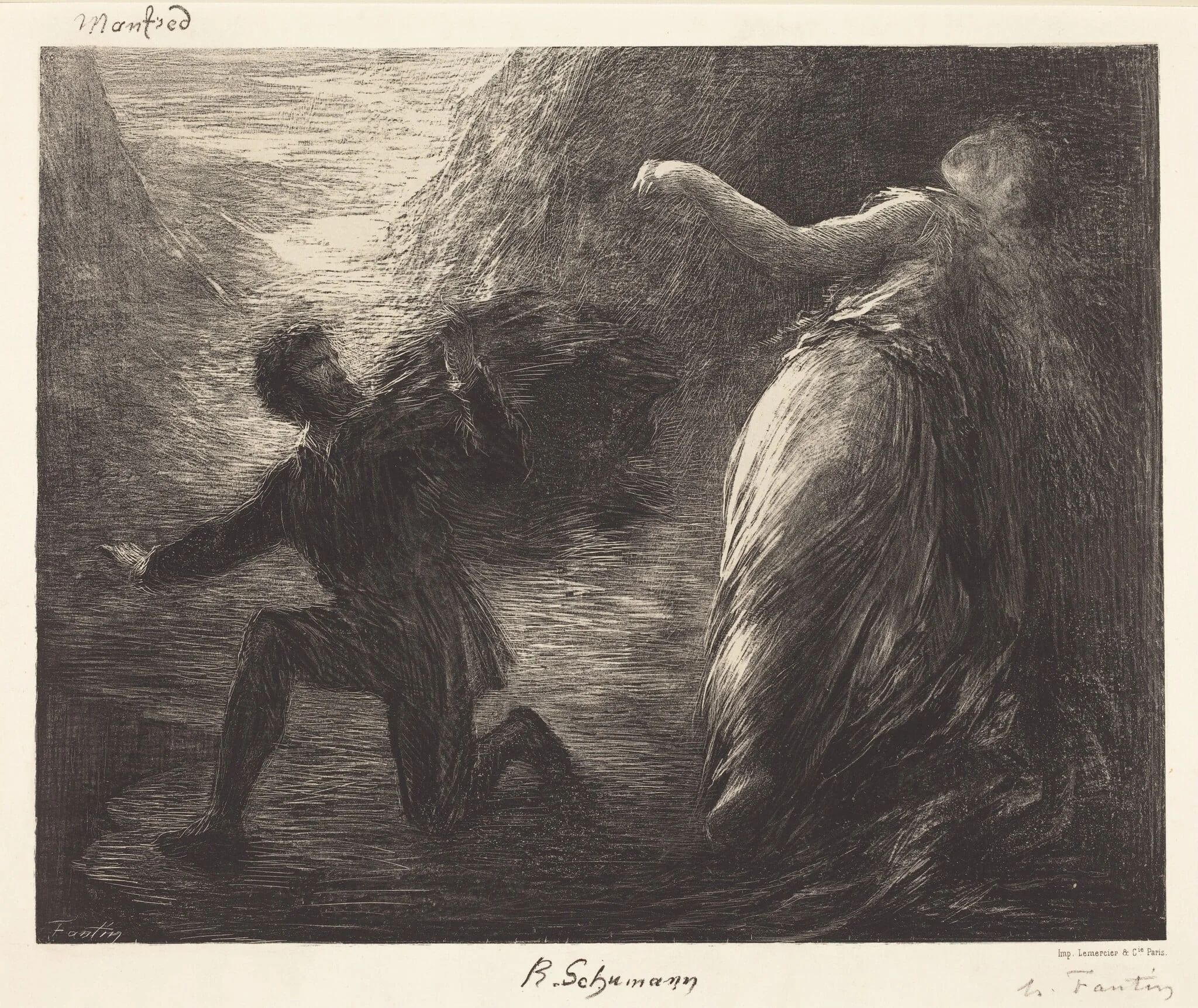 Manfred and Astarte (1st plate), by Henri Fantin-Latour, ink, 1879