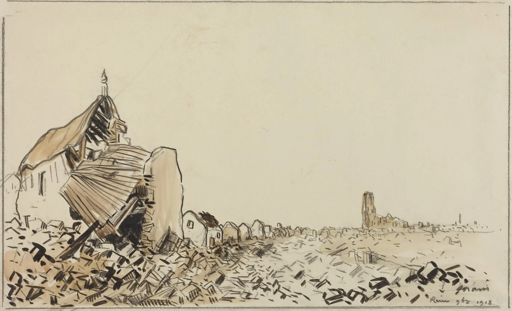 Reims 9bre 1918, by Jean-Louis Forain, ink, 1918