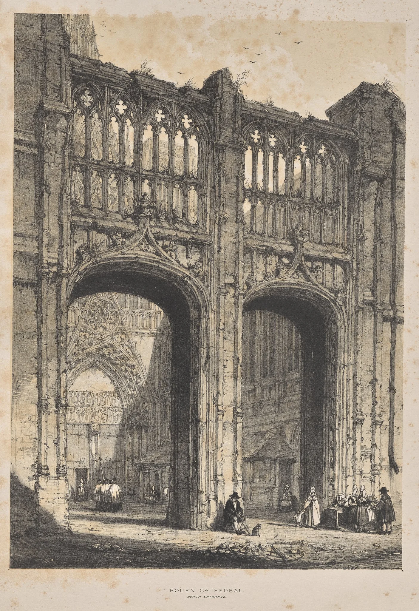 Architecture of the Middle Ages:  Rouen Cathedral, North Entrance, by Joseph Nash, 1838