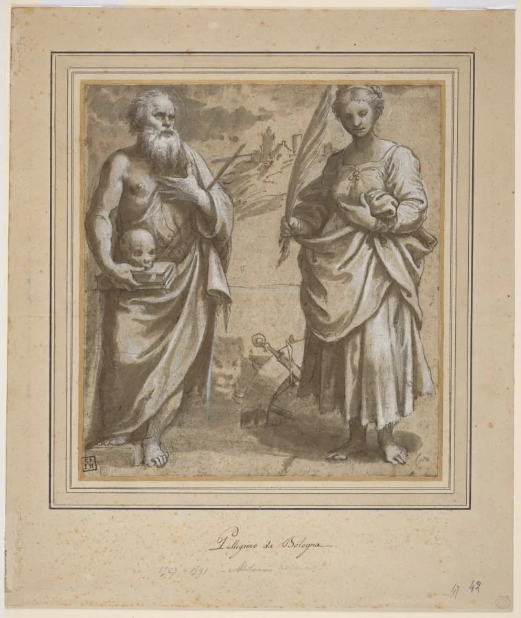 Saint Jerome and Saint Catherine of Alexandria Standing in a Landscape, by Girolamo da Treviso the Younger, 1530