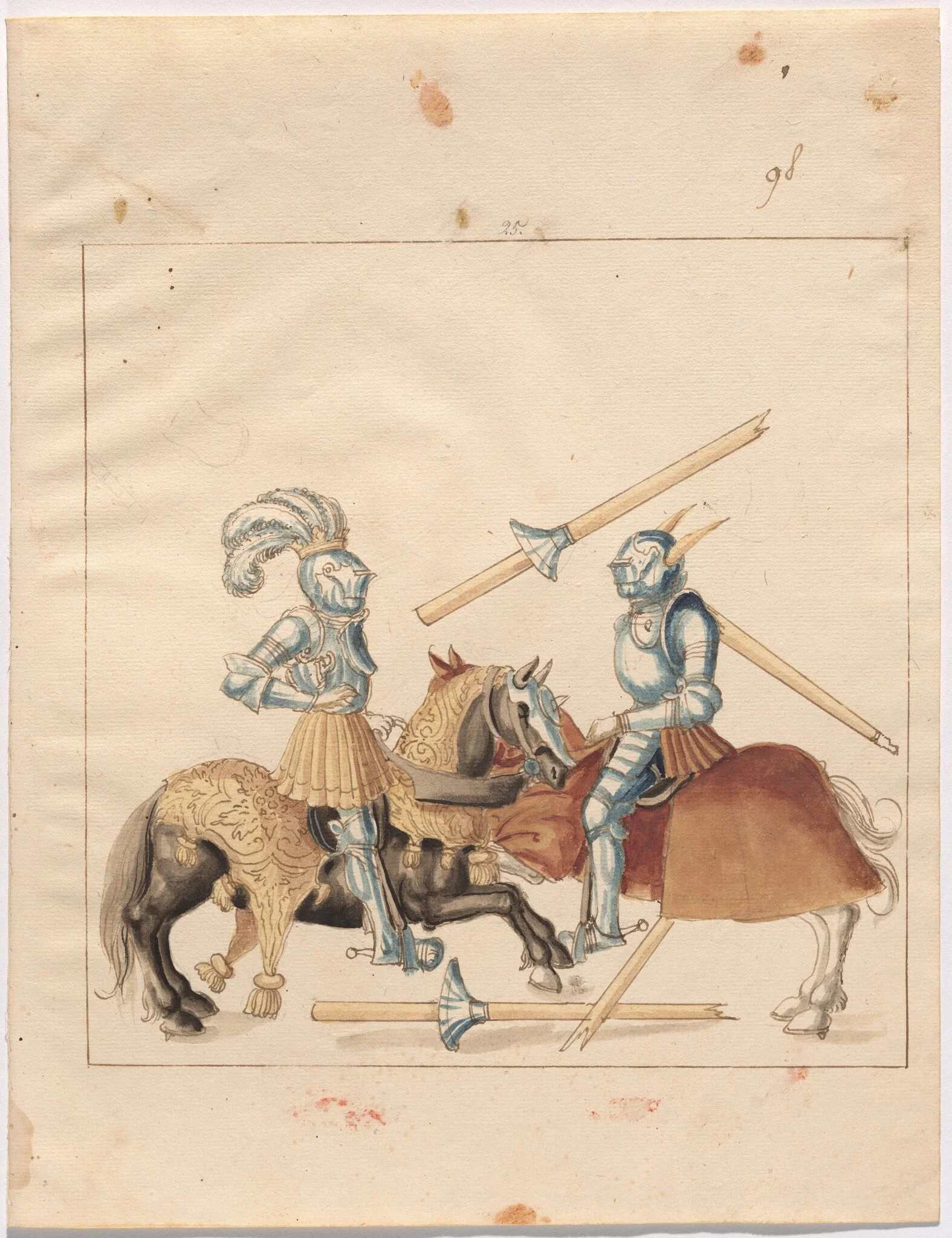 Mock Joust of War in Reinforced Field Armor, by German 16th Century, ink, 1514