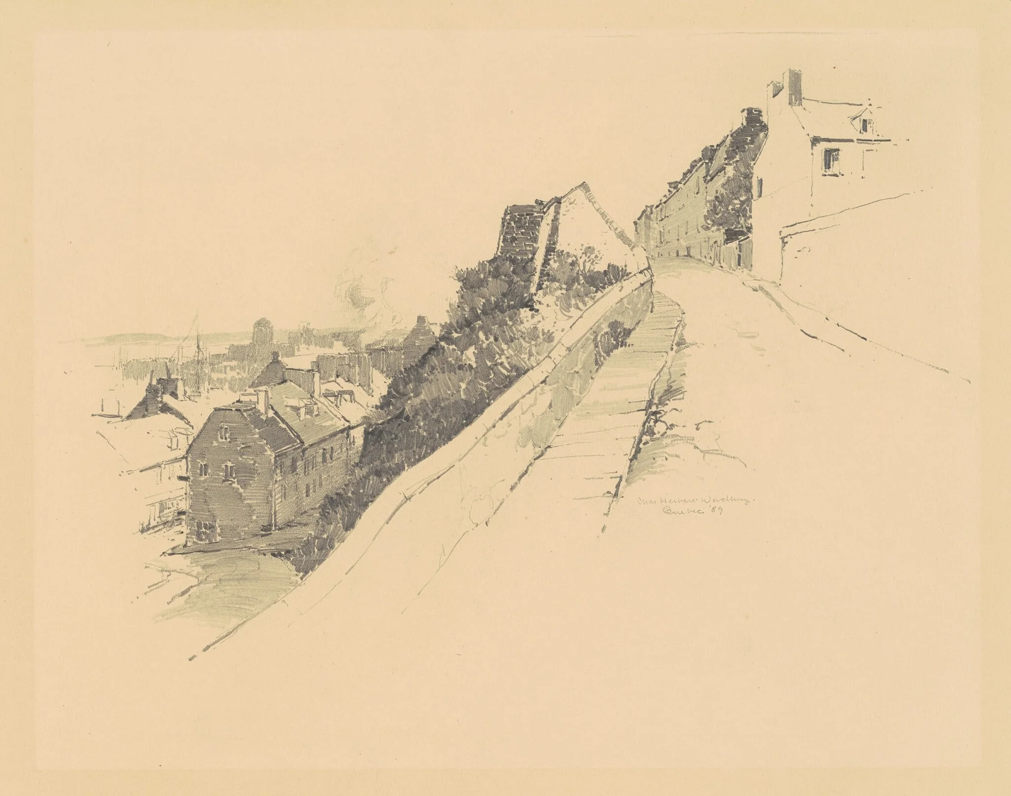 Near Hope Gate, Quebec, by Charles H. Woodbury, graphite, 1889