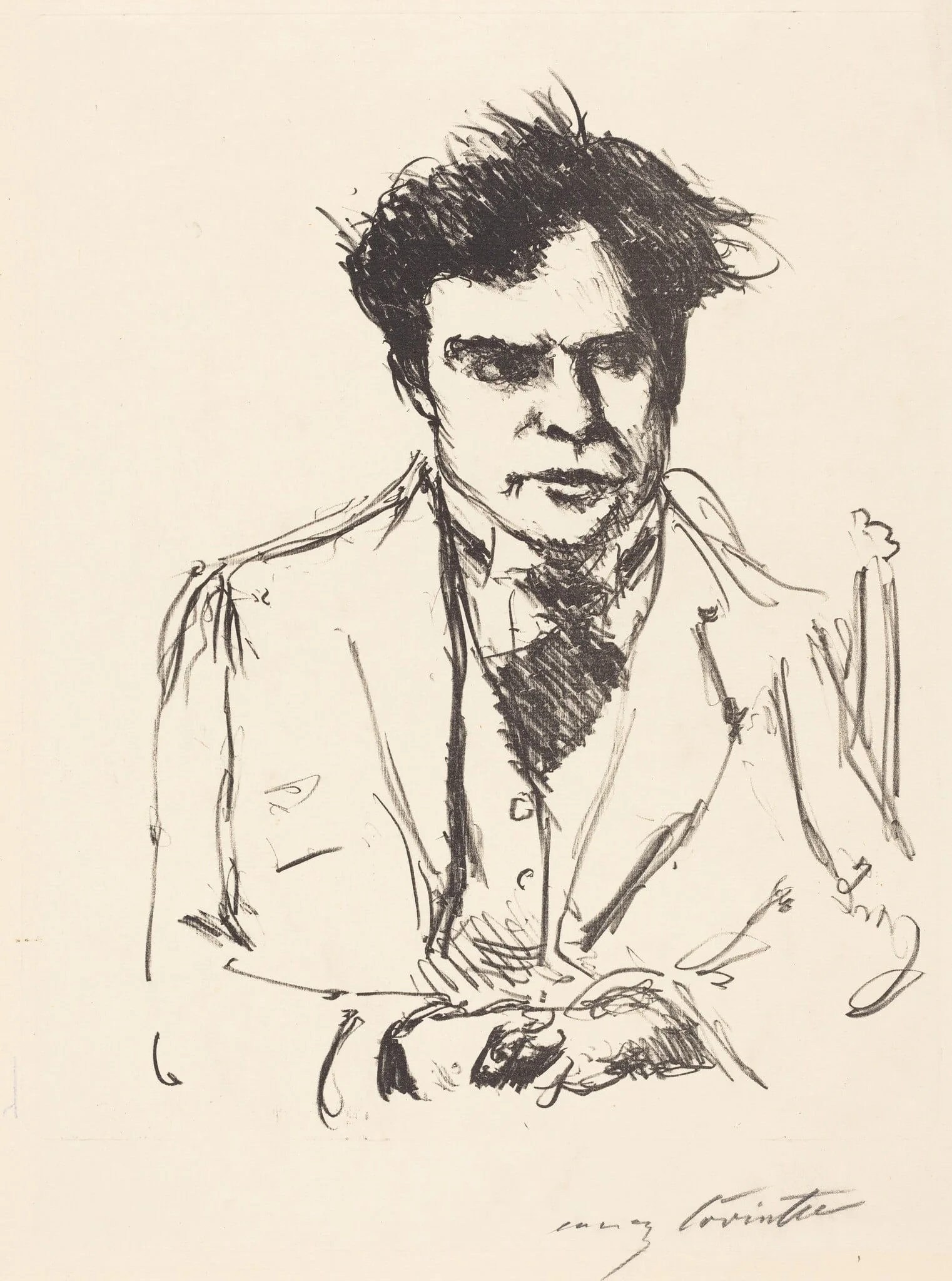 Bildnis Joseph Schwarz (Portrait of Joseph Schwarz), by Lovis Corinth, ink, 1916