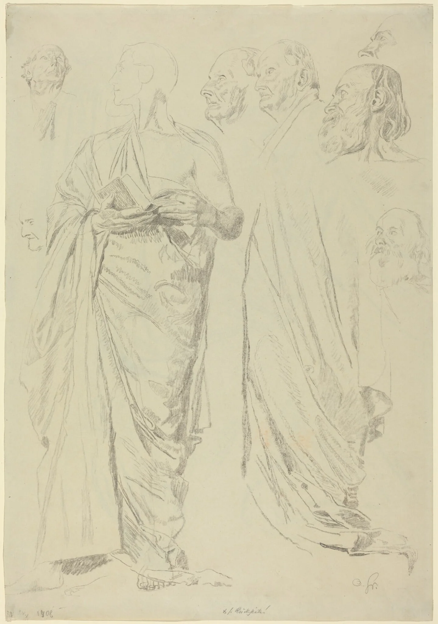 Studies of Men in Togas [recto], by Otto Greiner, chalk, 1892