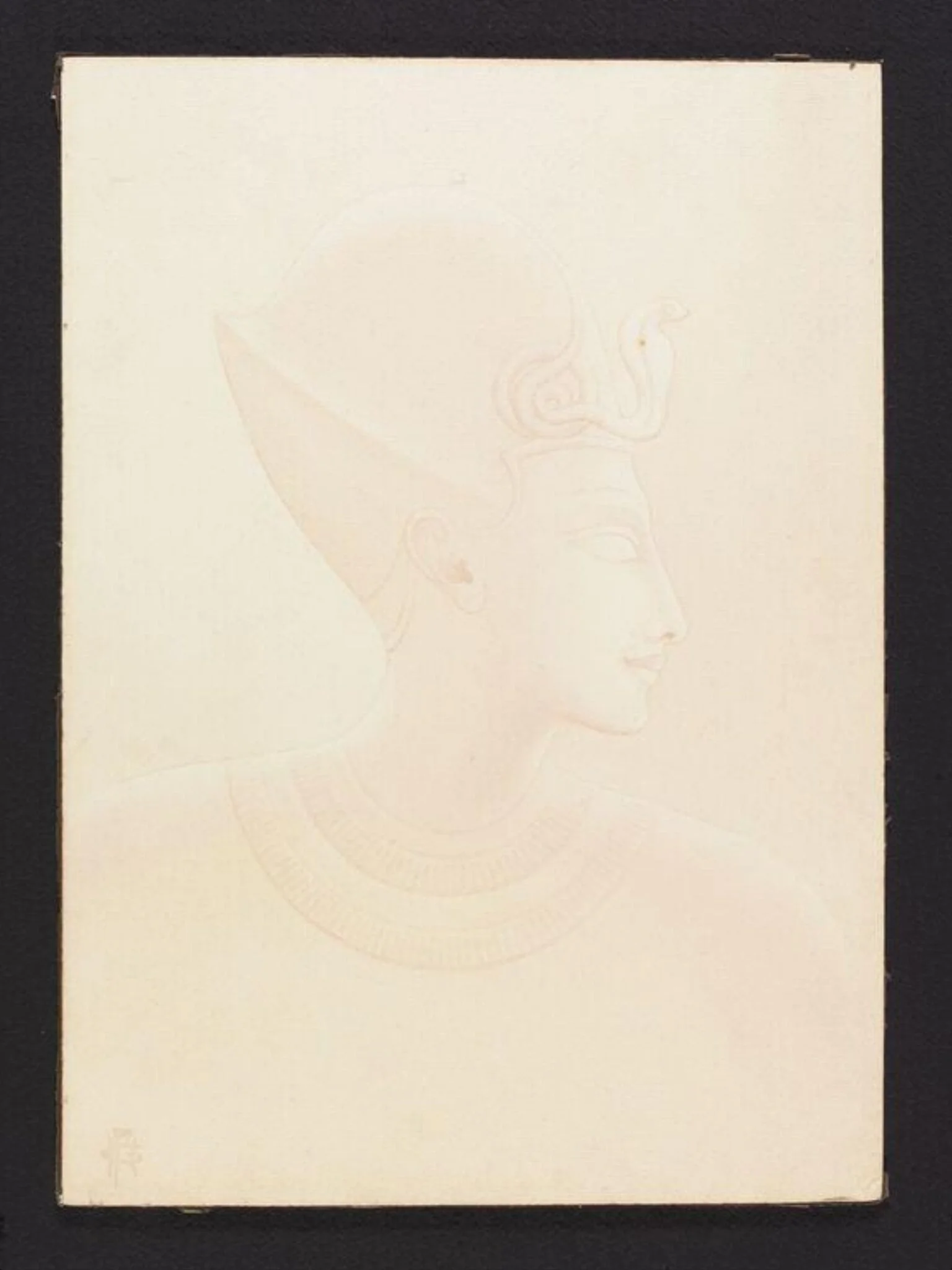 Head of Menmare Seti I: copy of a low relief in the Great Temple of Seti I, Abydos, by George Henry Benton Fletcher, watercolor, 1913