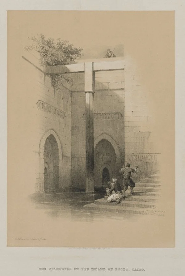 Egypt and Nubia, Volume III: The Nileometer.  Island of Rhoda, by Louis Haghe, 1849