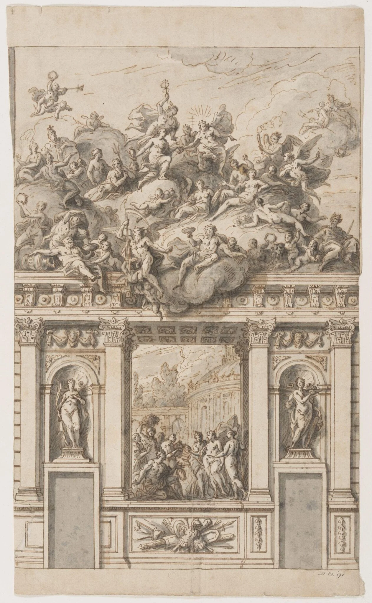 Design for a wall and ceiling painting, possibly for Chatsworth, Derbyshire, by James Thornhill, 1706