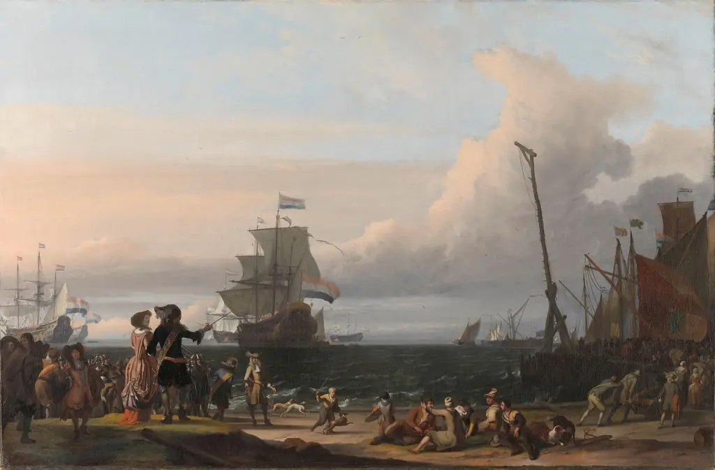 Dutch ships in the roads of Texel; in the middle the 'Gouden Leeuw,' the flagship of Cornelis Tromp