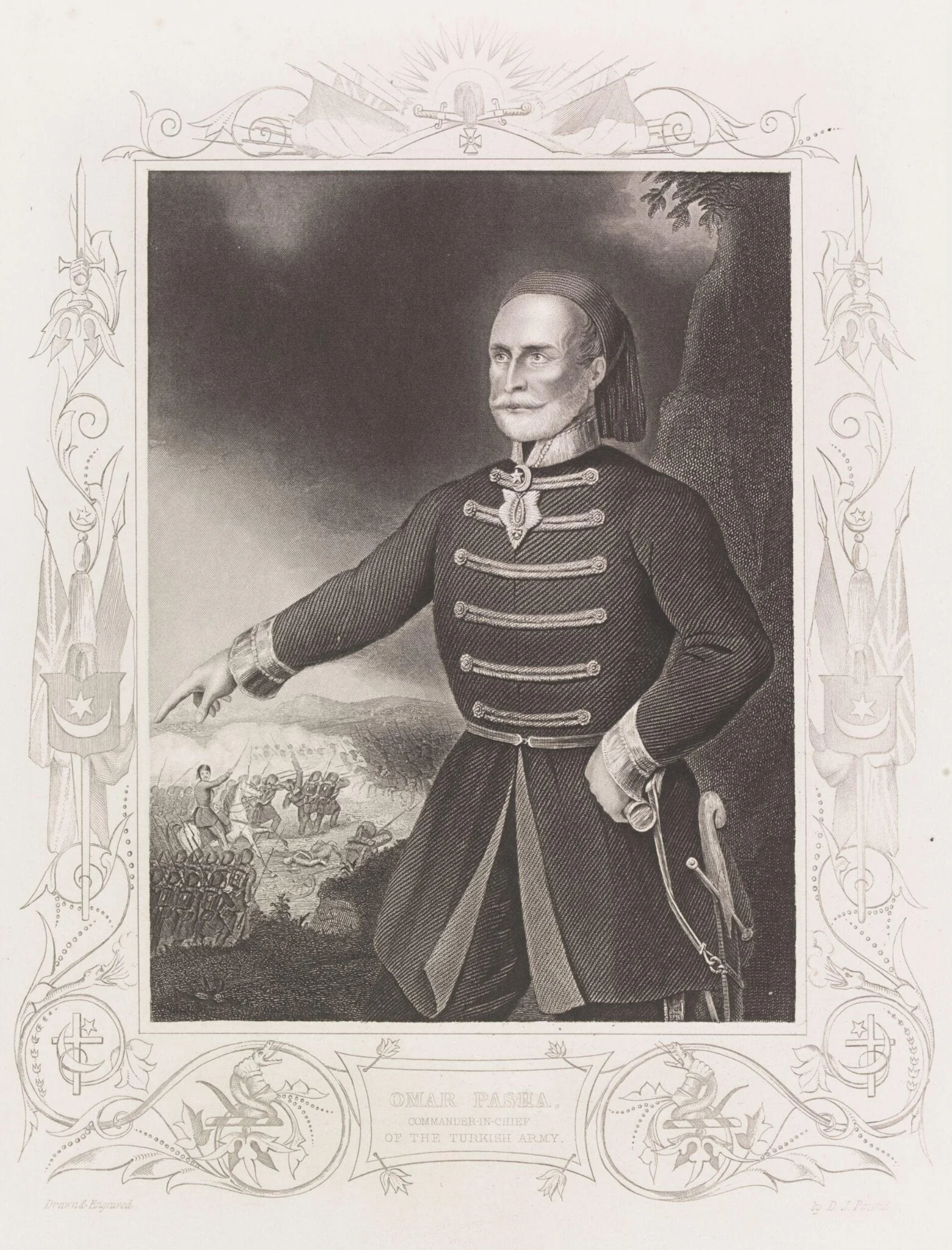 Omar Pasha, Commander In Chief Of The Turkish Army, by Daniel J. Pound, ink, 1840