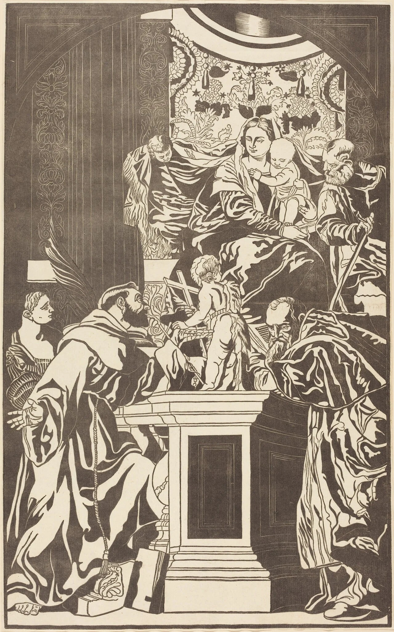 Holy Family and Four Saints, by John Baptist Jackson, ink, 1739
