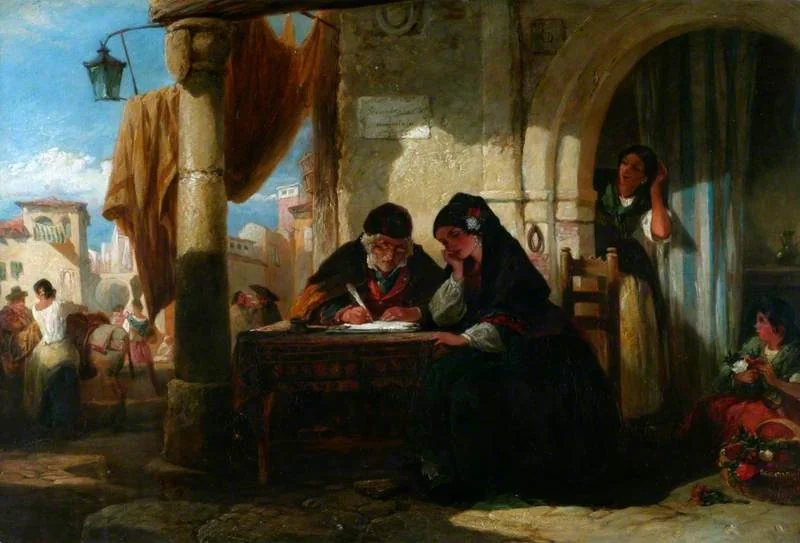 A Spanish Letter-Writer, by Francis William Topham, oil, 1854