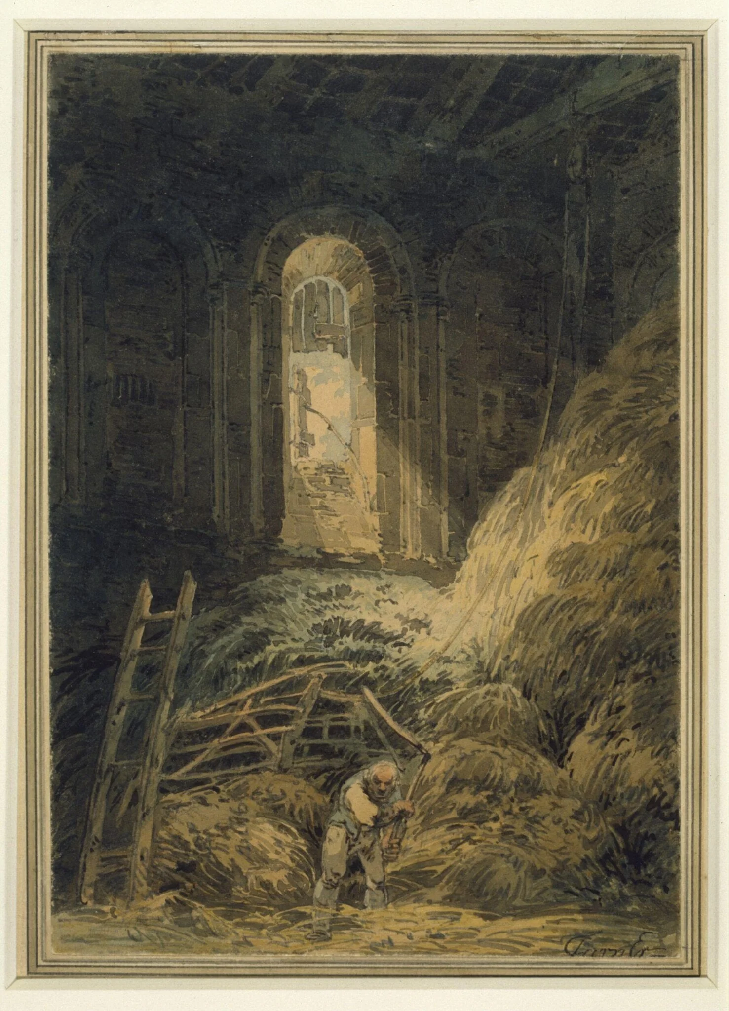 A Barn: the Interior of the Ruined Refectory of the Priory of St. Martin, Dover, by Turner, watercolor, 1793