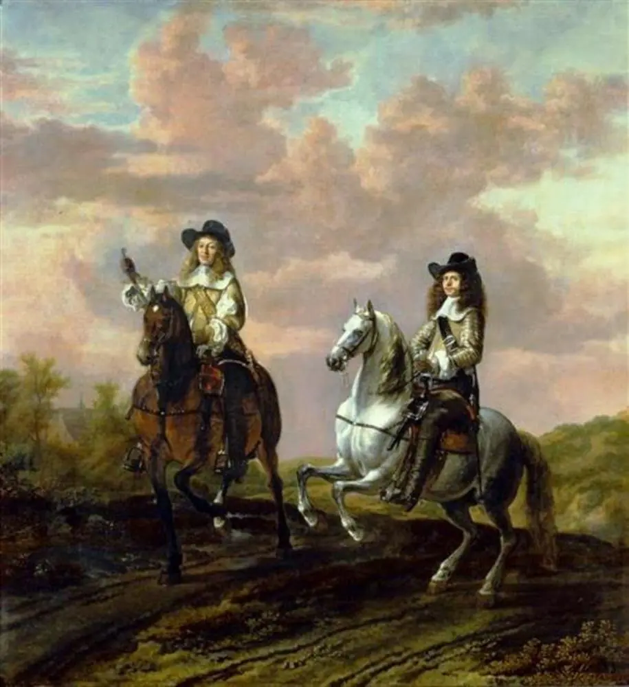 Portrait of two unknown man on horseback