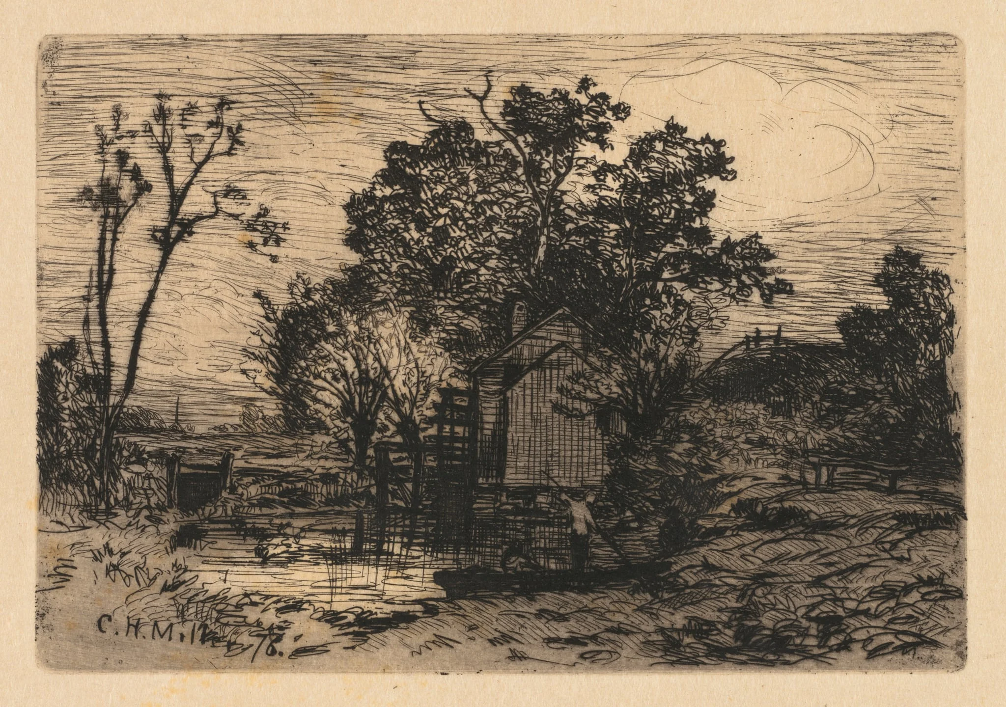 Cottage and Two Figures in a Boat, by Charles Henry Miller, 1878