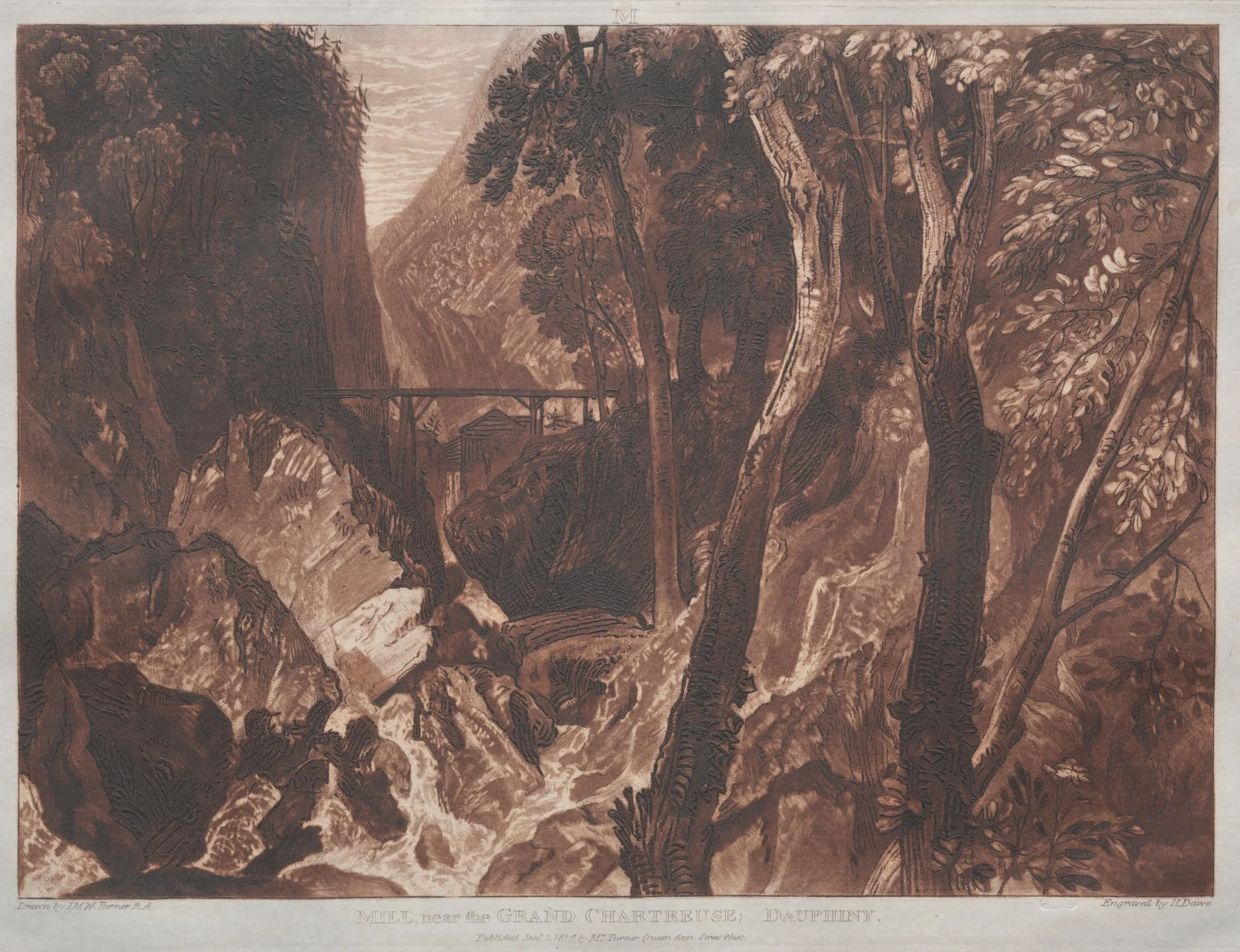 Liber Studiorum:  Mill near the Grand Chartreuse, Dauphiny, by Joseph Mallord William Turner, 1823