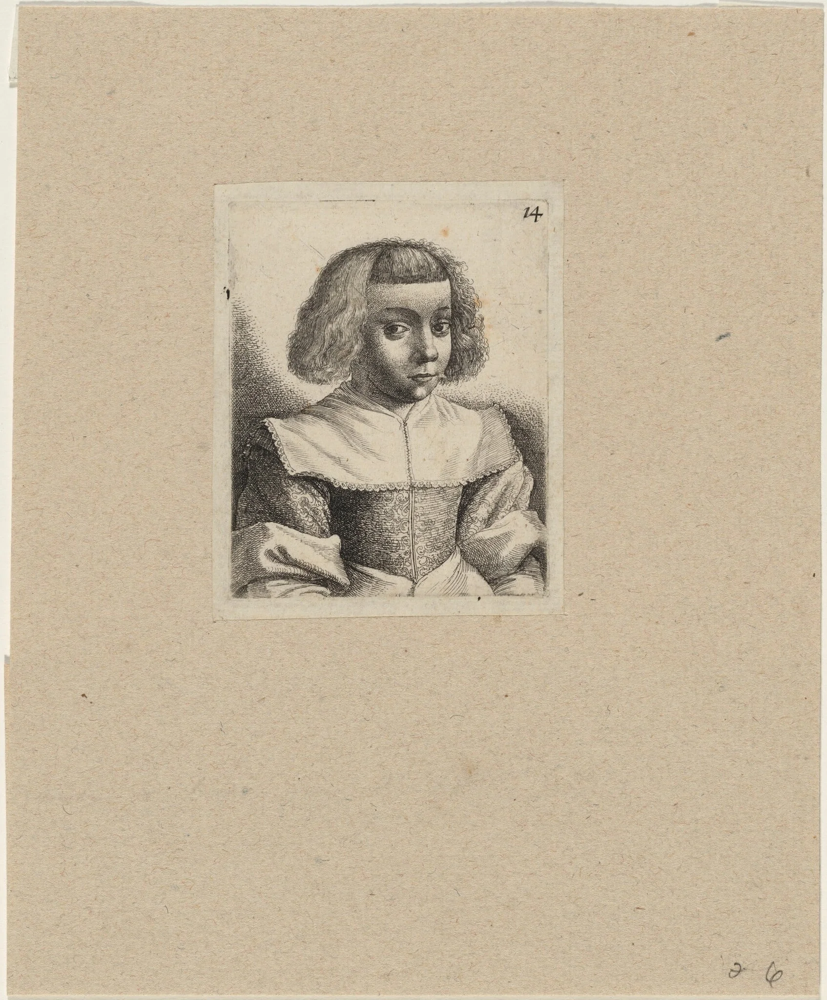 Portrait of a Young Girl, Plate 14, by Wenceslaus Hollar, ink, 1636